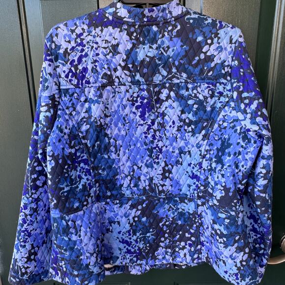 Isaac Mizrahi QVC Quilted Snap Jacket L Blue Floral Print Lightweight Fall Layer - Picture 5 of 7